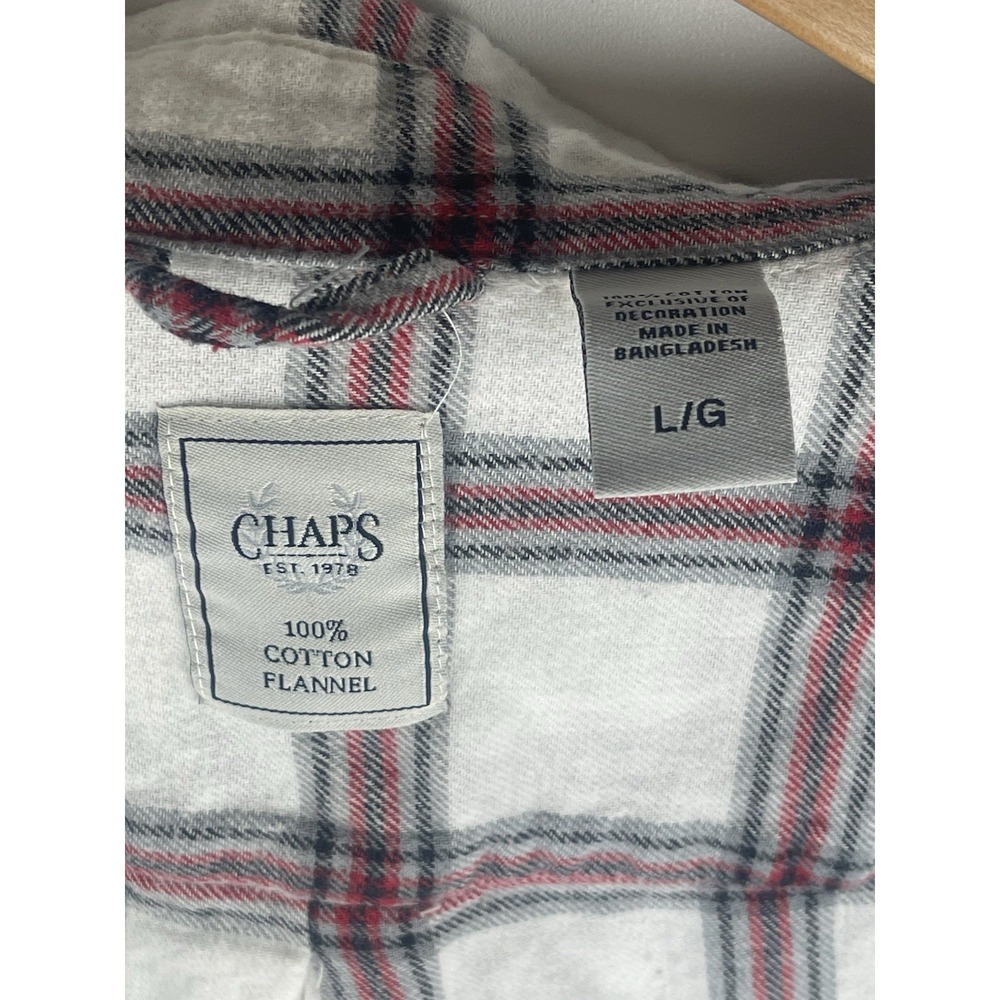 Chaps Shirt Men's Size L White And Red 100% Cotton Long Sleeve Button Up Plaid - Picture 5 of 7